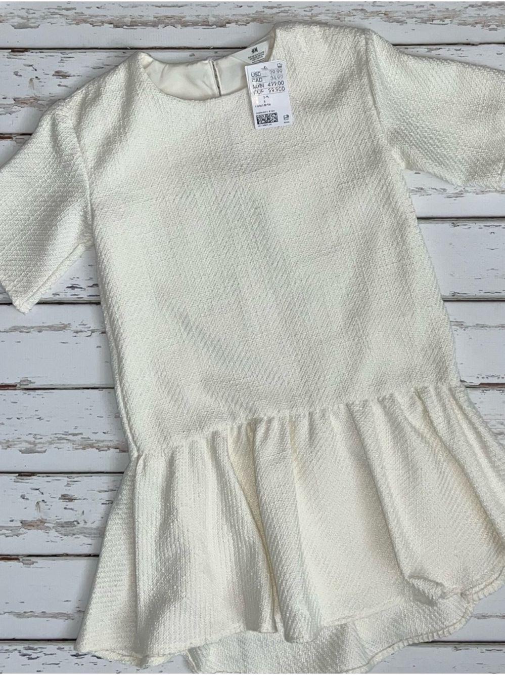 H&M Cream Textured Peplum-Style Kids Dress